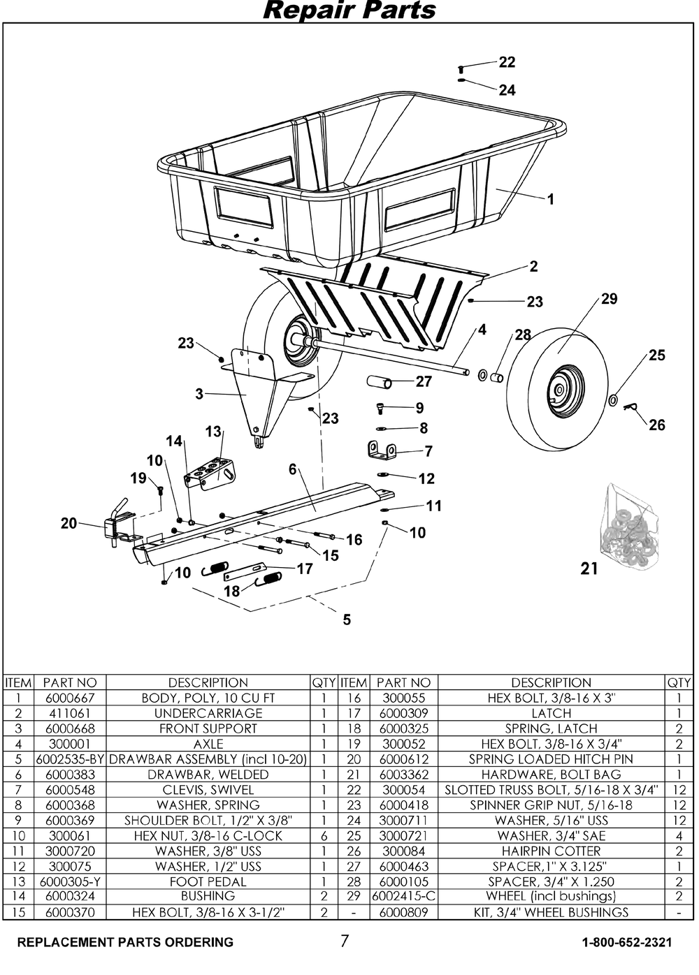 Repair Parts Diagram and Parts List for CC-3040PS 10-cu-ft-600-lbs Cub Cadet Lawn Tractor Accessories